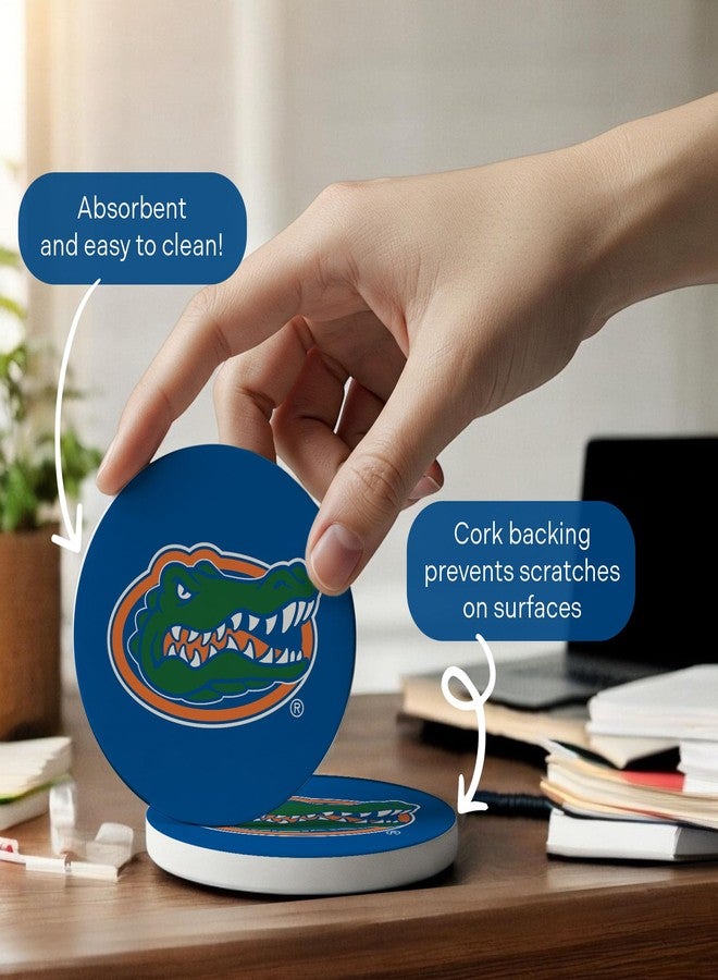 Desert Cactus University of Florida Circle Ceramic Coasters 4 Pack UF Gators Absorbent Drink Coasters with Cork Backing (Design A) - Image 5