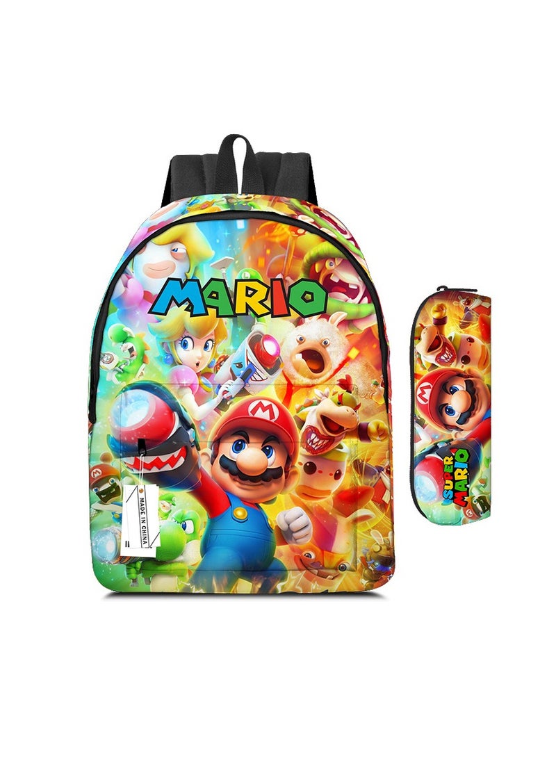 2 Pcs Super Mario School Backpack And Pencil Case Multicolour Made In China  - Image 1