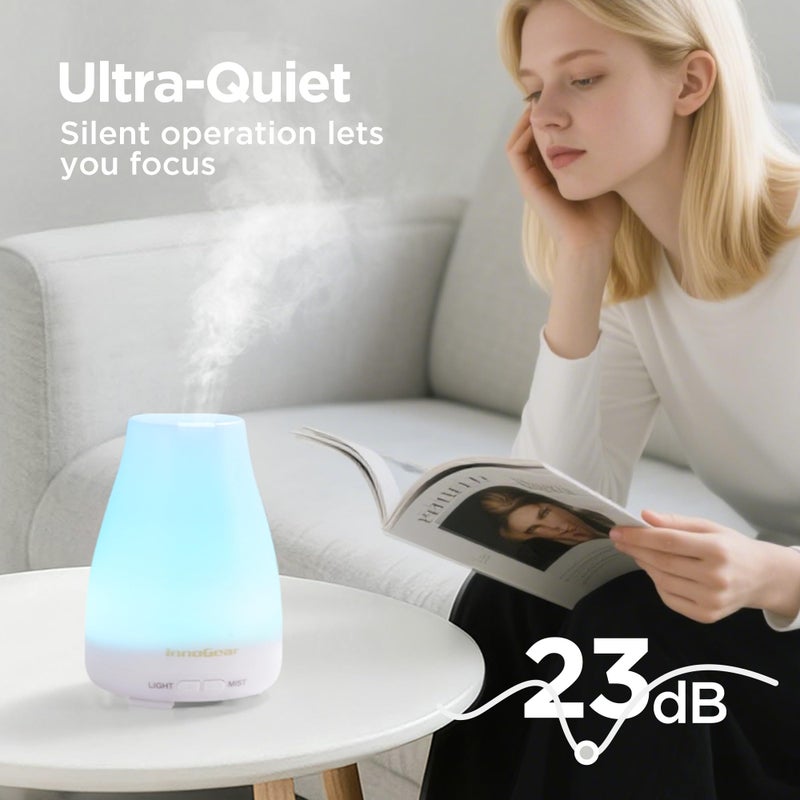 InnoGear Essential Oil Diffuser, 2 Pack Ultrasonic Diffusers for Home Aromatherapy Humidifier for Bedroom Room 7 Colors LED 2 Mist Mode Auto Off, Basic White - Image 4
