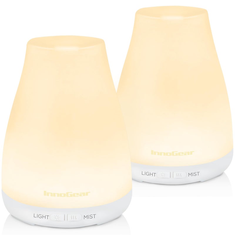 InnoGear Essential Oil Diffuser, 2 Pack Ultrasonic Diffusers for Home Aromatherapy Humidifier for Bedroom Room 7 Colors LED 2 Mist Mode Auto Off, Basic White - Image 1