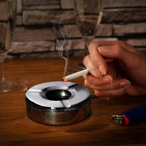 HAZEL Stainless Steel Ashtray with Lid | Windproof Lid Ash Tray for Cigarettes | Portable Ashtray for Home, Office, Outdoor Use - Image 2