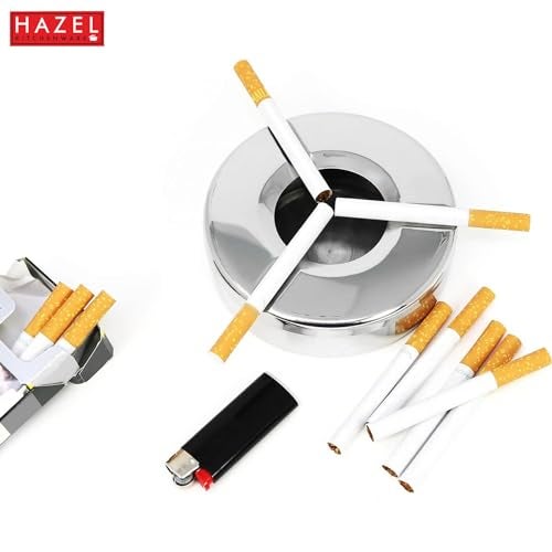 HAZEL Stainless Steel Ashtray with Lid | Windproof Lid Ash Tray for Cigarettes | Portable Ashtray for Home, Office, Outdoor Use - Image 3