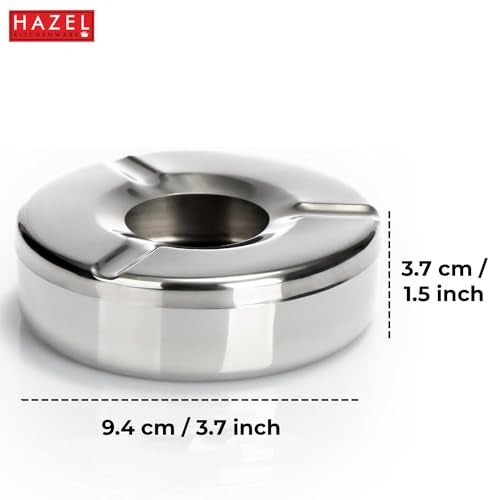HAZEL Stainless Steel Ashtray with Lid | Windproof Lid Ash Tray for Cigarettes | Portable Ashtray for Home, Office, Outdoor Use - Image 4