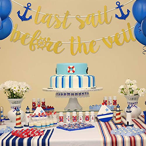 Festiko®Last Sail Before The Veil Gold Glitter Banner for Nautical Sailor Theme Bachelorette Party Anchor Cruise Banner Decorations - Image 4
