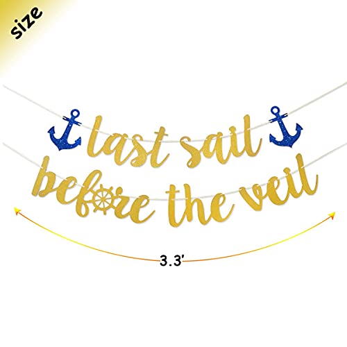 Festiko®Last Sail Before The Veil Gold Glitter Banner for Nautical Sailor Theme Bachelorette Party Anchor Cruise Banner Decorations - Image 3