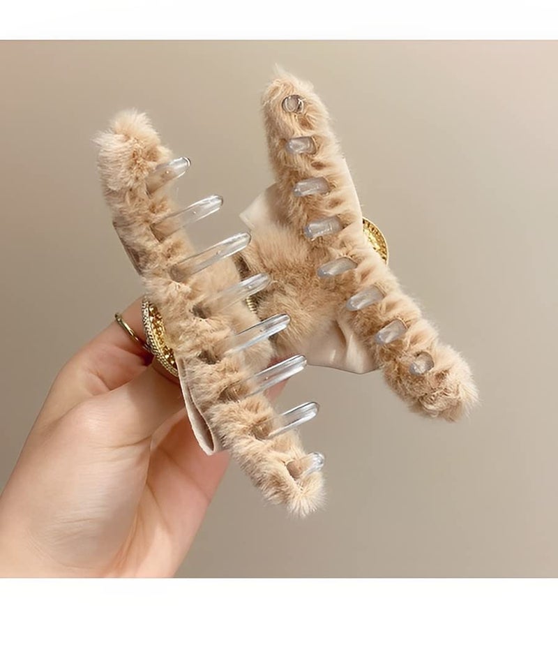 TLISMI Korean Plush Cute Pearl Stone Large Hair Temperament Clip with Claw Bow Soft Faux Fur Strong Hold No Slip Hairclip Jaw Barrettes Clutcher for Women Girl (Blue) - Image 5