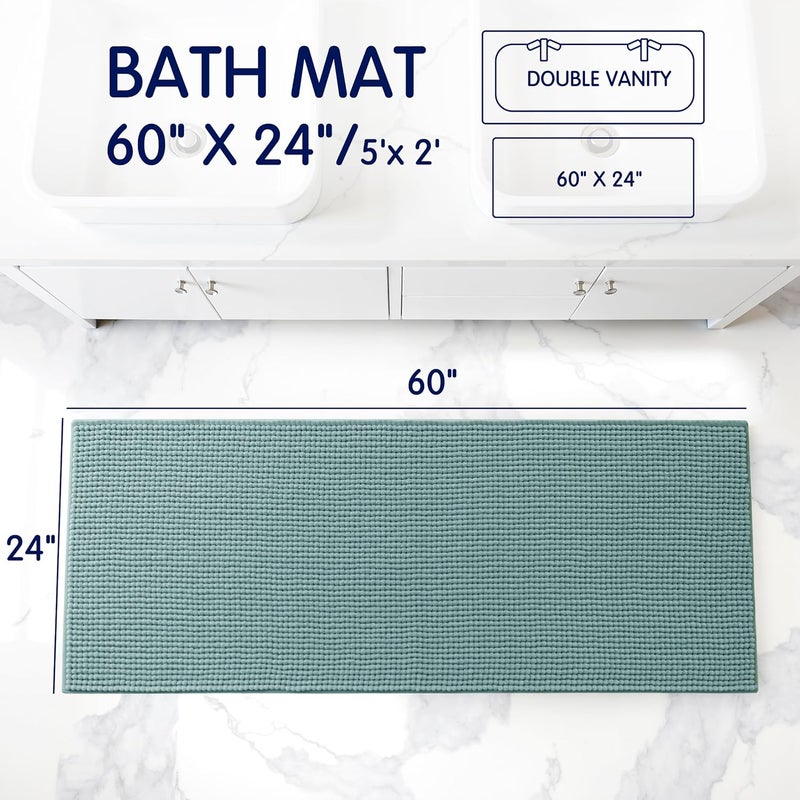 subrtex Bathroom Rugs, 24" x 60" Chenille Bath Rug Soft Short Plush Bath Mat Soft Shower Mat Water Absorbent Shower Mat Quick Dry Machine Washable, Light Green - Image 2