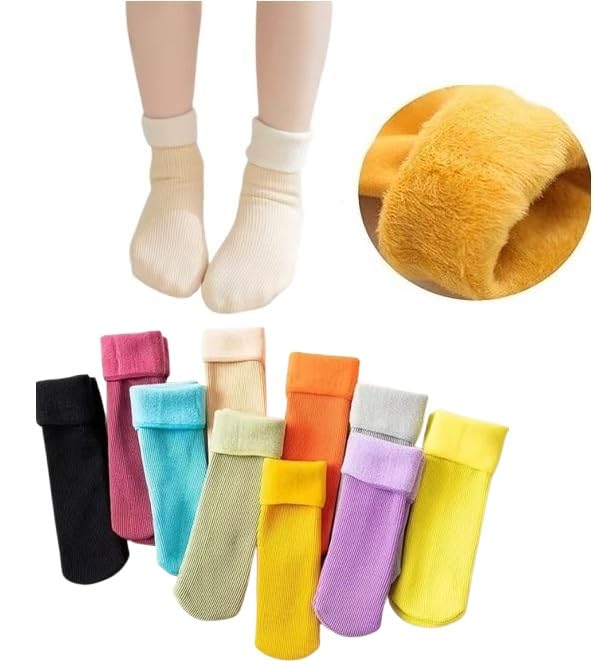 WKLOUYHE Kids Warm Woolen Fleece Winter Ankle Length Socks For Baby Boys And Baby Girls_Multicolour(1-2 Years)_Pack Of 06 - Image 1