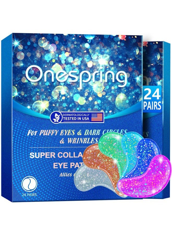 OneSpring Eye Gel Pads (24 Pairs) - Under Eye Patches for Puffy Eyes, Wrinkles, Dark Circles, Natural Collagen Eye Gels, Under Eye Mask Patches for Face to Soothe Puffiness, Eye Bags - Image 1