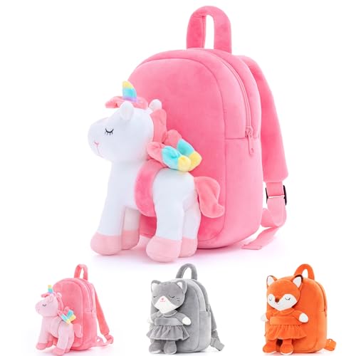 Lazada Unicorn Toddler Backpack Stuffed Unicorn Toys Kids Backpacks with Toy White 9.5" - Image 1