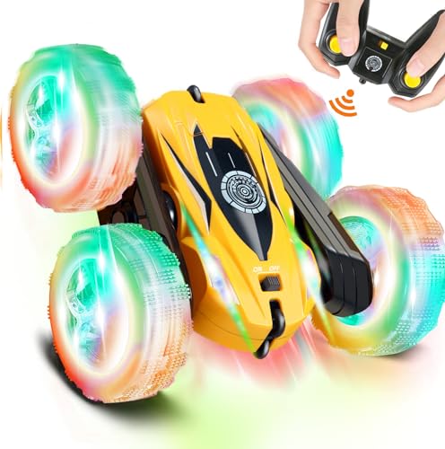 FREE TO FLY Remote Control Car for Boys 612 Kids Rc Stunt Car 24GHz Fast Race Car with Lights 4WD 360Rotating RC Cars Toy Gifts Presents for Boys Girls Age 6 7 8 9 10 11 Year Old Yellow - Image 1