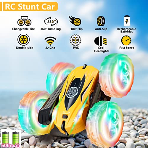 FREE TO FLY Remote Control Car for Boys 612 Kids Rc Stunt Car 24GHz Fast Race Car with Lights 4WD 360Rotating RC Cars Toy Gifts Presents for Boys Girls Age 6 7 8 9 10 11 Year Old Yellow - Image 5