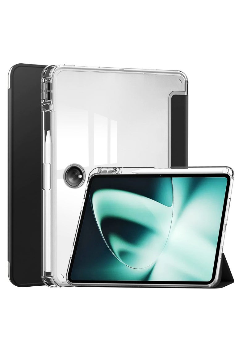 Captaintech Slim Protective Case with Pen Holder for OnePlus Pad 11.6 inch 2023, Transparent Hard Shell Trifold Cover, Compatible with OnePlus Pad, Oppo Pad 2, Sleek Black Design - Image 1