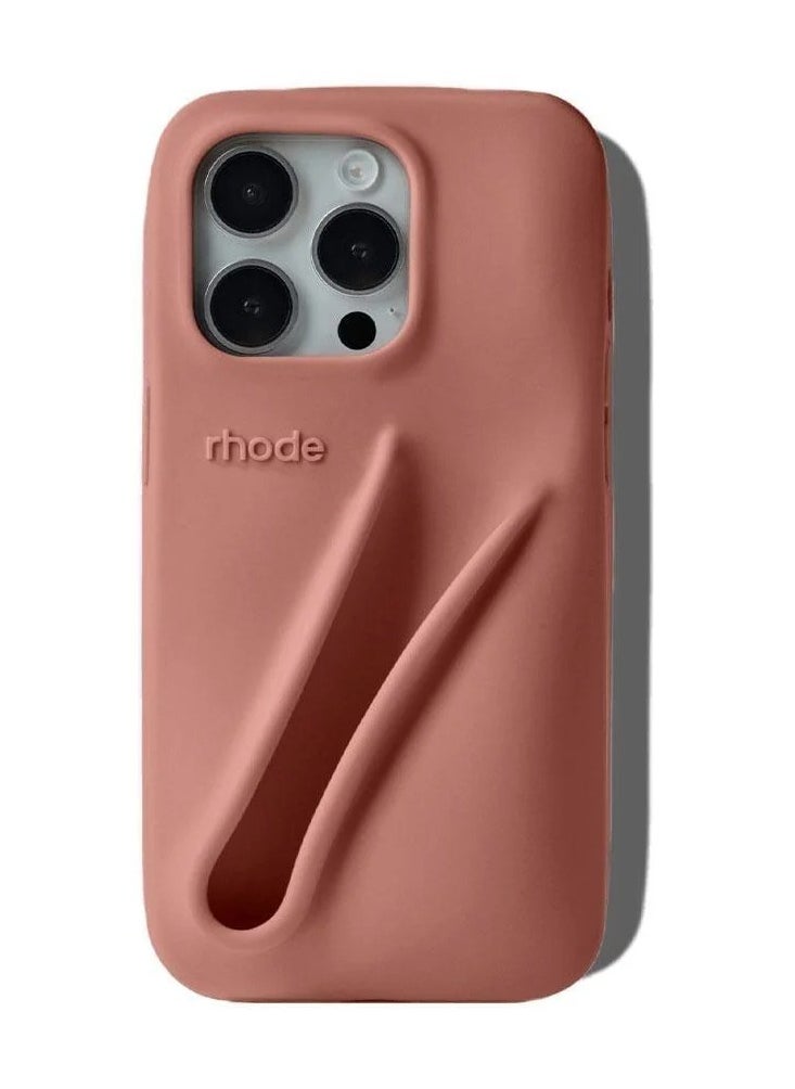 rhode Silicone Lip Holder for Cell Phone, Lip Gloss Adhesive Sleeve for Phone, Lip Holder Stick-on Phone Case, Back Stick On Holder for iPhone 14 （SALTY TAN）  - Image 2