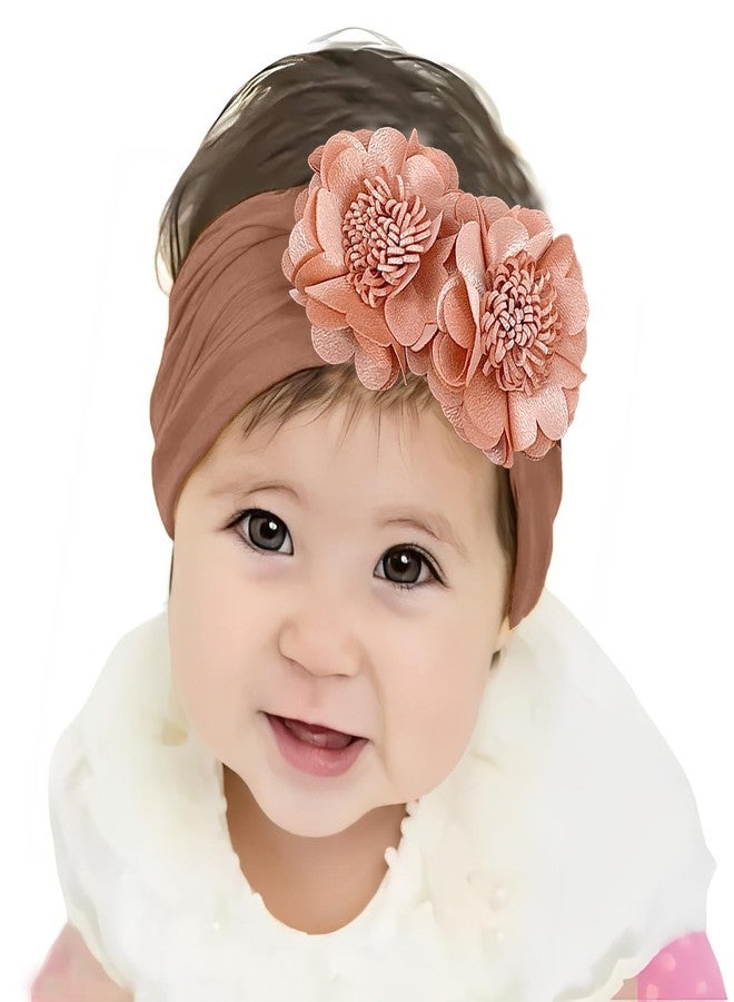 SYGA Baby Headband Nylon Double Flower Soft Stretchable Hairband for Newborn Infant Toddler Kids For 0-3 Year - Coffee - Image 1
