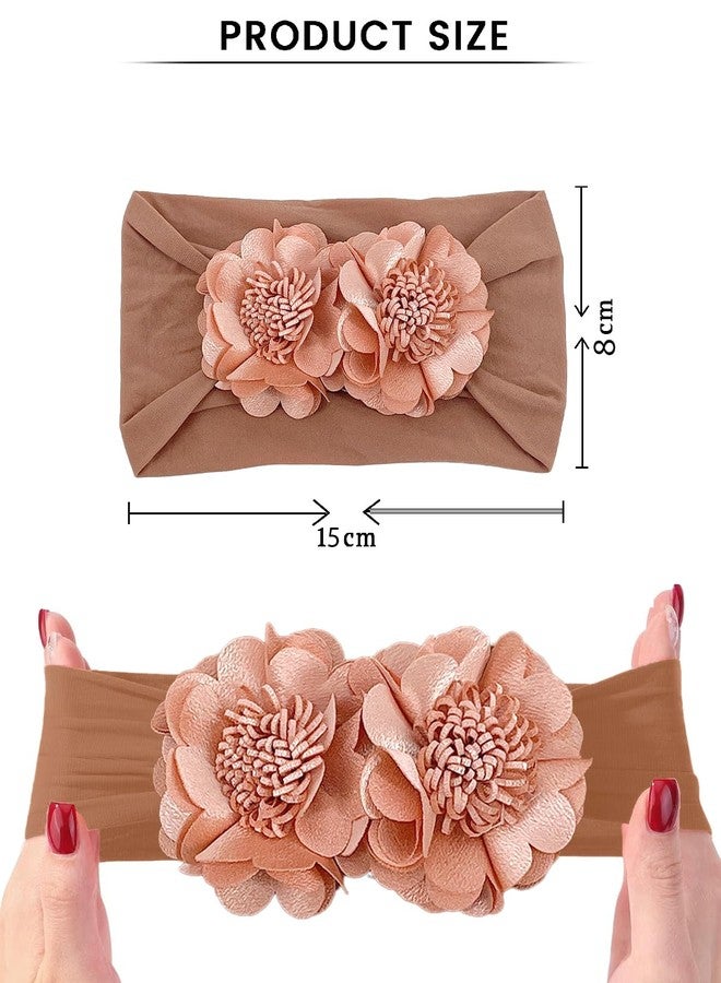 SYGA Baby Headband Nylon Double Flower Soft Stretchable Hairband for Newborn Infant Toddler Kids For 0-3 Year - Coffee - Image 4