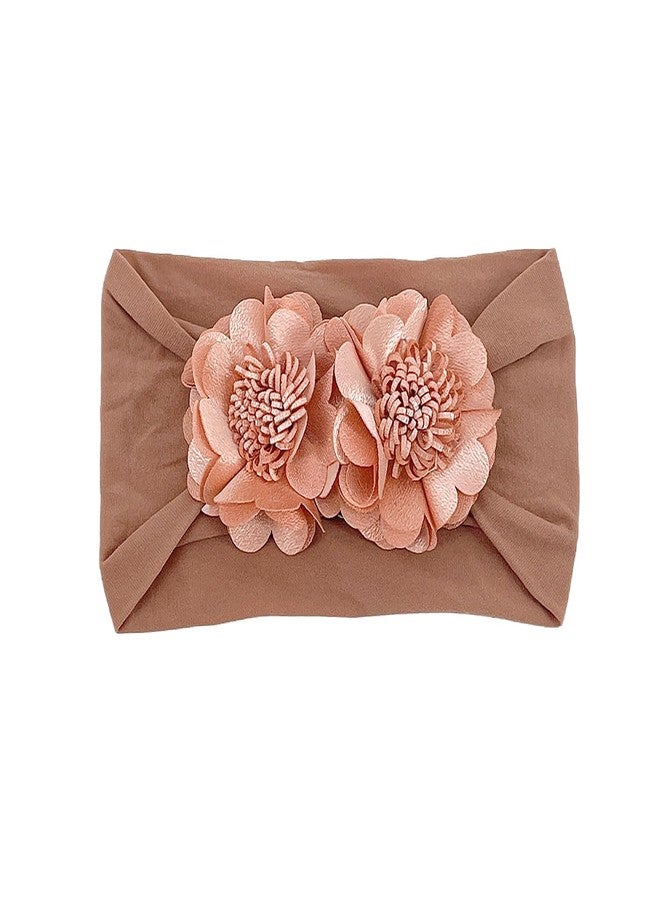 SYGA Baby Headband Nylon Double Flower Soft Stretchable Hairband for Newborn Infant Toddler Kids For 0-3 Year - Coffee - Image 3