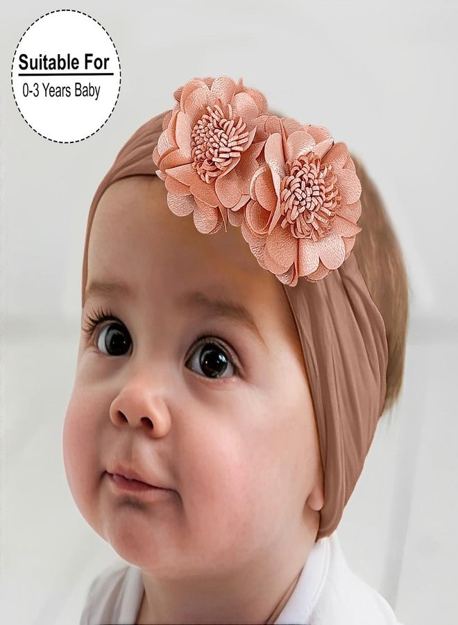 SYGA Baby Headband Nylon Double Flower Soft Stretchable Hairband for Newborn Infant Toddler Kids For 0-3 Year - Coffee - Image 2