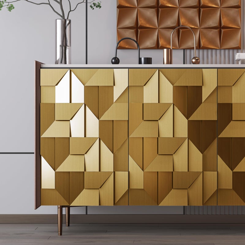Abyssaly Gold Stainless Steel Wallpaper Contact Paper  Gold Fridge Wrap Peel And Stick For Kitchen Self-Adhesive Metallic Wallpaper For Microwave Oven And Cabinets 11.8"" X 78.2"" - Image 4