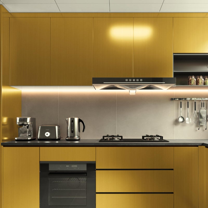 Abyssaly Gold Stainless Steel Wallpaper Contact Paper  Gold Fridge Wrap Peel And Stick For Kitchen Self-Adhesive Metallic Wallpaper For Microwave Oven And Cabinets 11.8"" X 78.2"" - Image 2
