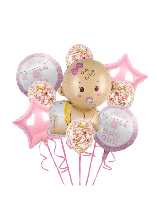 It's a Baby Girl 4 Types Foil Balloon Bouquet With Rope For Baby Shower Party- Pink