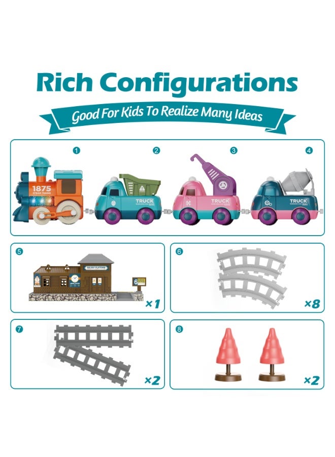 هالامودو مجموعة القطارات الكهربائية الكرتونية، سيارة ألعاب الأطفال، مجموعة عربات الأطفال المزلقة التعليمية، قطار سكة حديد معكرون مع الأضواء والموسيقى، قطار ألعاب شاحنات متعدد الوظائف، زراعة تنسيق العين اليدوية وتطوير الذكاء، ألعاب الأطفال لعبة الأطفال لعبة الأطفال رعاية حفلة الهدايا للأطفال - Image 4