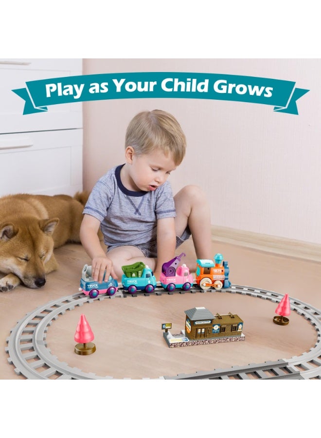 هالامودو مجموعة القطارات الكهربائية الكرتونية، سيارة ألعاب الأطفال، مجموعة عربات الأطفال المزلقة التعليمية، قطار سكة حديد معكرون مع الأضواء والموسيقى، قطار ألعاب شاحنات متعدد الوظائف، زراعة تنسيق العين اليدوية وتطوير الذكاء، ألعاب الأطفال لعبة الأطفال لعبة الأطفال رعاية حفلة الهدايا للأطفال - Image 5