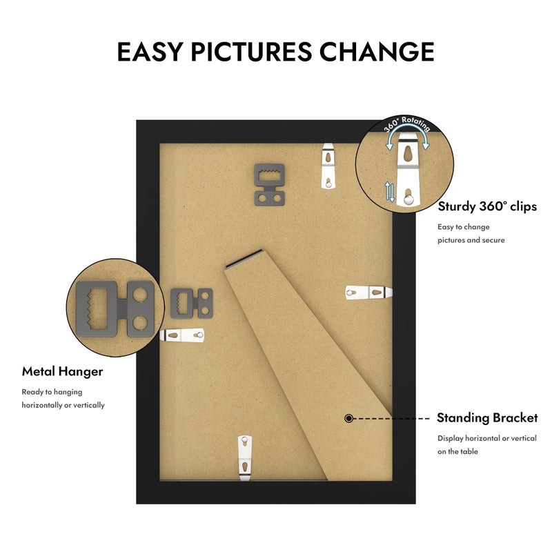 Hongkee 6x9 Picture Frame with Glass, Display Pictures 5x8 with Mat or 6 x 9 without Mat - Wall and Tabletop, 6 by 9 Photo Wooden Frames (Black, 1 Pack) - Image 4