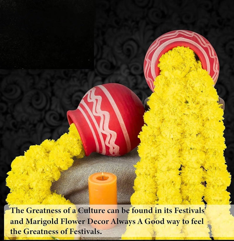 Pink Petals PINK PETALS Artificial Marigold Flower Garlands, for Decorating Diwali Decoration, Home Decor, Pooja Room Decorations (Yellow, Pack of 5)  - Image 4