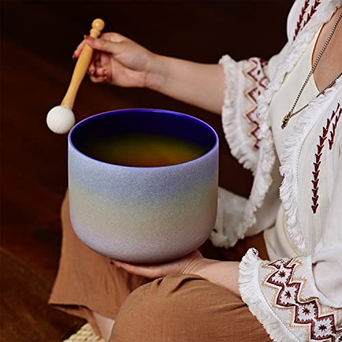 CVNC 440HZ 8 Inch Rainbow Colored A Note Third-Eye Chakra Frosted Quartz Crystal Singing Bowl for Sound Healing and Meditation - Image 5