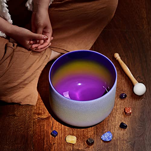 CVNC 440HZ 8 Inch Rainbow Colored A Note Third-Eye Chakra Frosted Quartz Crystal Singing Bowl for Sound Healing and Meditation - Image 2