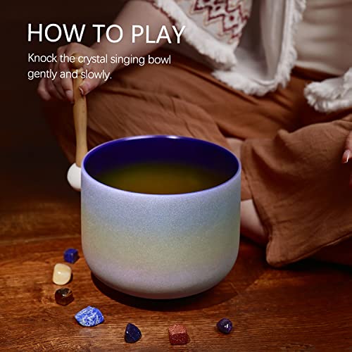 CVNC 440HZ 8 Inch Rainbow Colored A Note Third-Eye Chakra Frosted Quartz Crystal Singing Bowl for Sound Healing and Meditation - Image 4