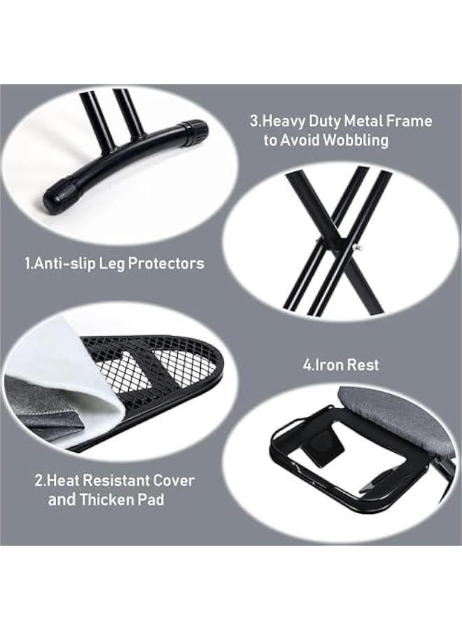 TRASSLE Ironing Board, Ironing Board with Heat Resistant Pad Cover, Adjustable Height, Safe Iron Rest and 4 Steel Legs for Home Laundry Room or College Dorm (Black) - Image 3