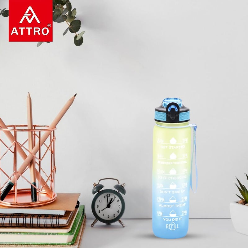 ATTRO Motivational 1 Liter Quotes & Time Marker Dual Colour Sports Plastic Bottle BPA Free, Leak Proof Sipper Bottle for Gym, Office, Workout-Blue Yellow - Image 5
