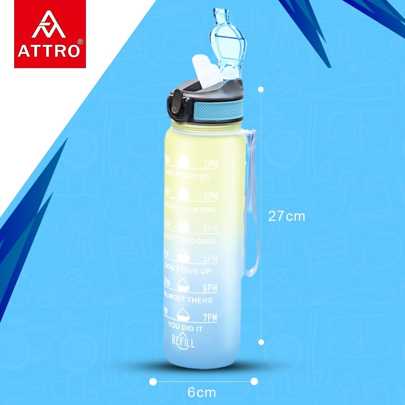 ATTRO Motivational 1 Liter Quotes & Time Marker Dual Colour Sports Plastic Bottle BPA Free, Leak Proof Sipper Bottle for Gym, Office, Workout-Blue Yellow - Image 4