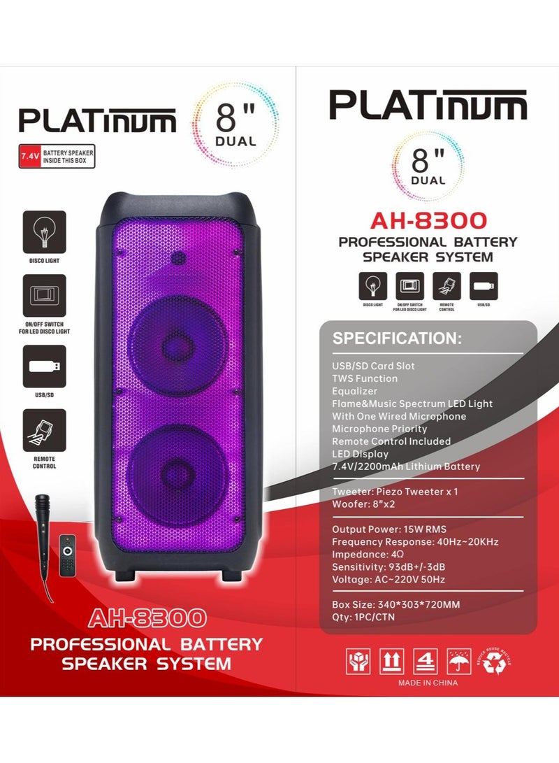 Platinum PartyBox 8" Dual Platinum Portable Bluetooth Speaker Disco Light USB,Mic,Remote Control - Image 3