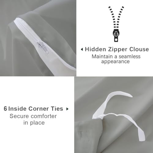 ARlinen Emperor Size Duvet Cover Set, 100% Egyptian Cotton, 3 Piece Bedding Set with Zipper Closure, Includes 1 Light Grey Duvet Cover (114x100 inches) and 2 Pillow Cases (20x40 inches) - Image 4