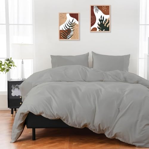 ARlinen Emperor Size Duvet Cover Set, 100% Egyptian Cotton, 3 Piece Bedding Set with Zipper Closure, Includes 1 Light Grey Duvet Cover (114x100 inches) and 2 Pillow Cases (20x40 inches) - Image 1