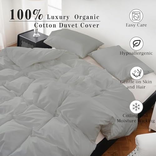ARlinen Emperor Size Duvet Cover Set, 100% Egyptian Cotton, 3 Piece Bedding Set with Zipper Closure, Includes 1 Light Grey Duvet Cover (114x100 inches) and 2 Pillow Cases (20x40 inches) - Image 5