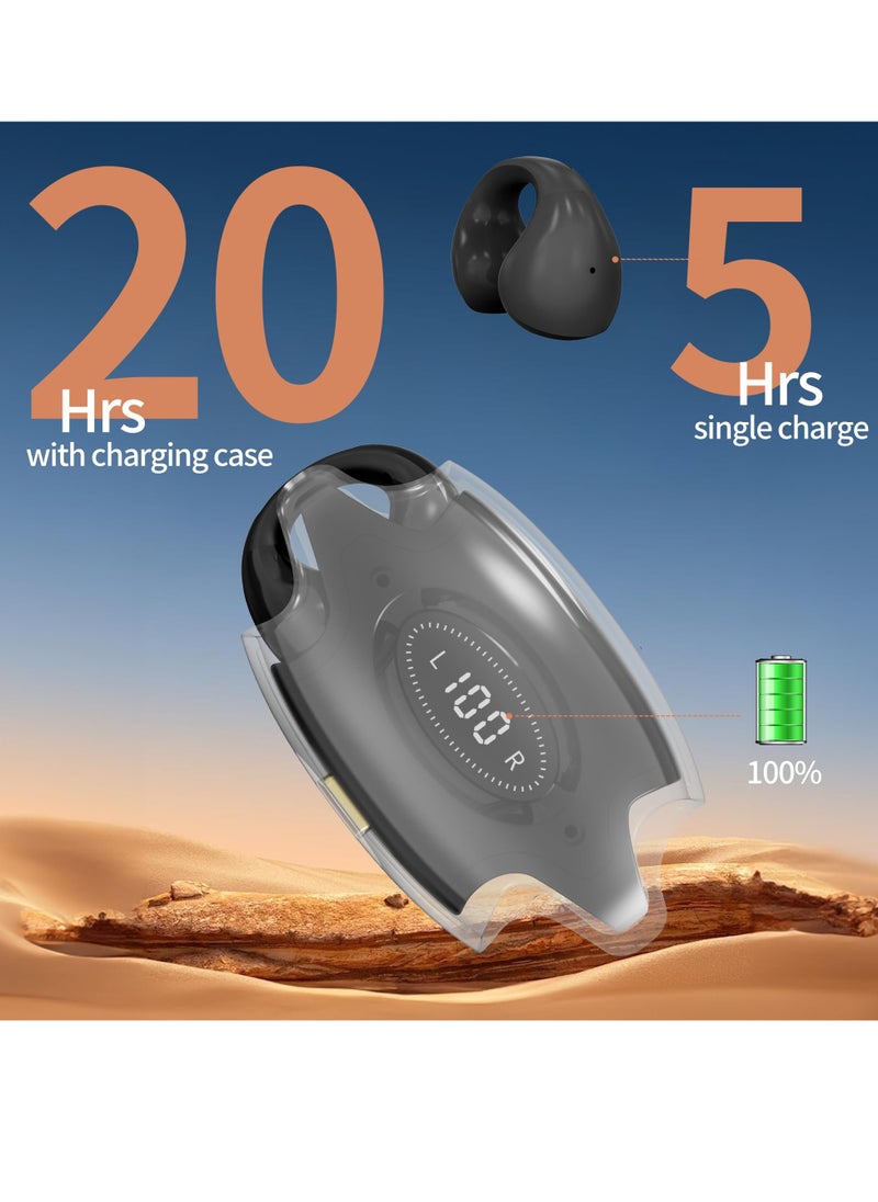 SYOSI - Open Ear Headphones Bluetooth 5.3 with Charging Case Earring Wireless Earbuds Compatible with iPhone and Samsung Low Latency Not Ear IPX5 Waterproof Clip Headphones Fit Sport 45H Playtime Black - Image 1
