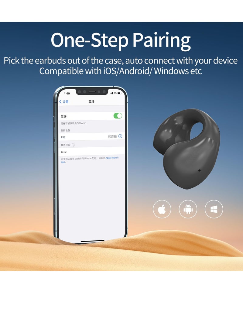 SYOSI - Open Ear Headphones Bluetooth 5.3 with Charging Case Earring Wireless Earbuds Compatible with iPhone and Samsung Low Latency Not Ear IPX5 Waterproof Clip Headphones Fit Sport 45H Playtime Black - Image 1