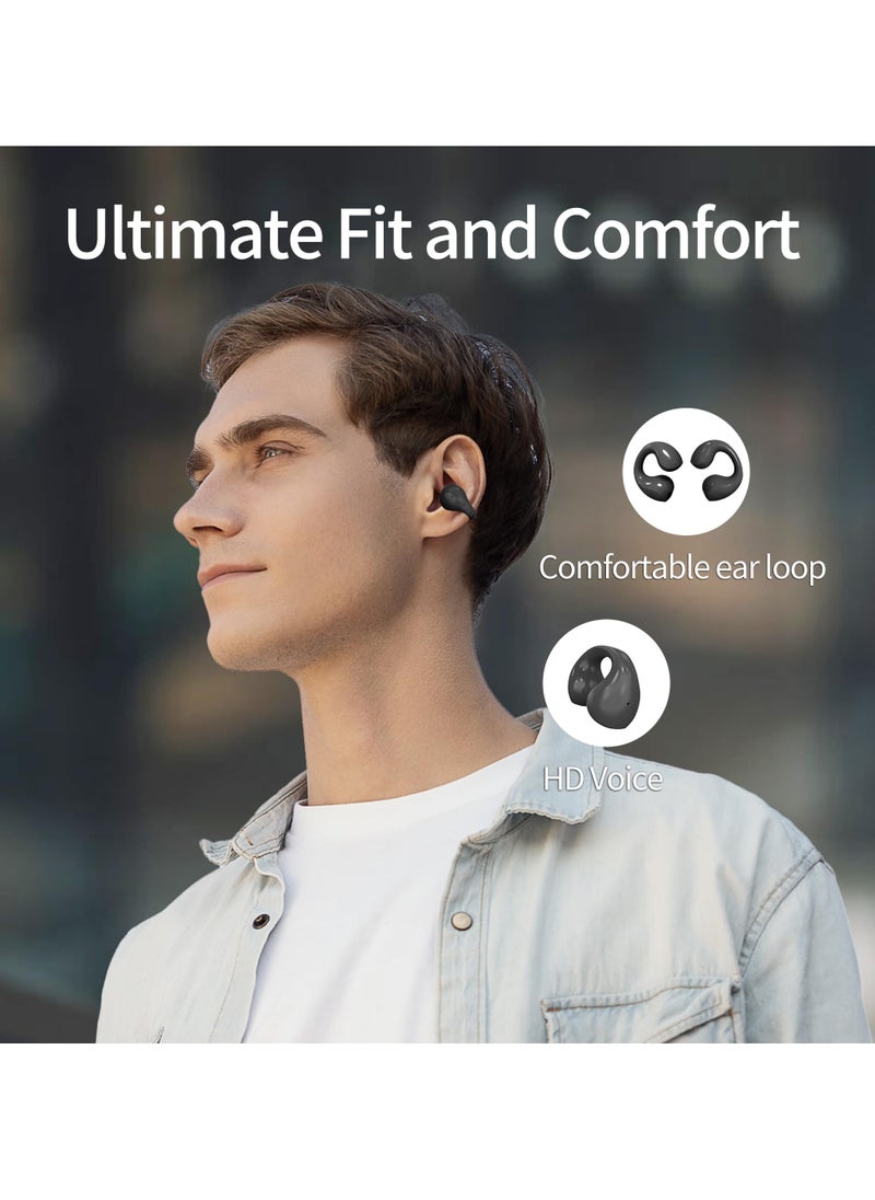 SYOSI - Open Ear Headphones Bluetooth 5.3 with Charging Case Earring Wireless Earbuds Compatible with iPhone and Samsung Low Latency Not Ear IPX5 Waterproof Clip Headphones Fit Sport 45H Playtime Black - Image 1