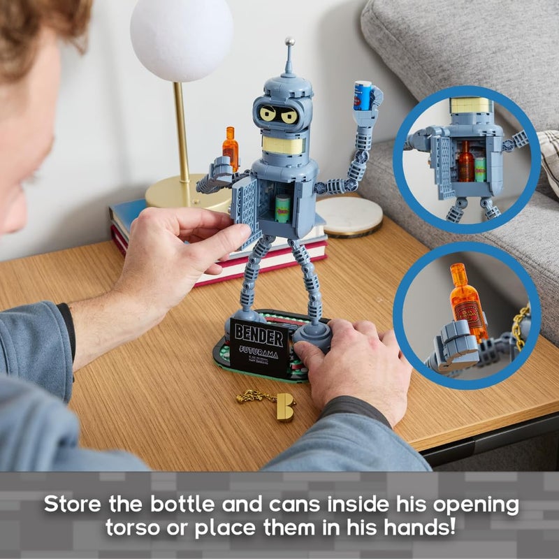 Brickcraft Futurama Bender Brick Building Kit | 396-Piece Posable Robot Figure with Gold Chain & Drinks | Sci-Fi Collectible Display Model, Holiday for Adults, Teens & Animated TV Fans - Image 5