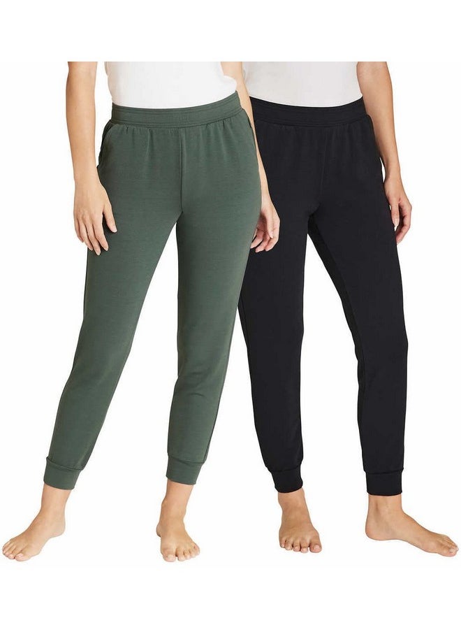 Eddie Bauer - Womens 2 Pack Fleece Lounge Joggers (Large, Black;Heather Olive) - Image 1