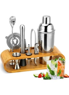 RollsTimi  9-Piece Bartender Cocktail Shaker Set With Stand Silver/Brown  - Image 1