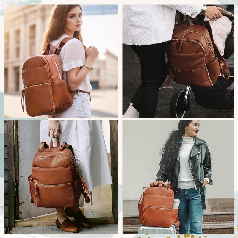 MOMINSIDE Diaper Bag Backpack with 6 Insulated Pockets, Leather Diaper Bag, Large Baby Bag for Mom, Baby Registry, 18 Pockets, Changing Pad, Stroller Straps (Brown) - Image 2