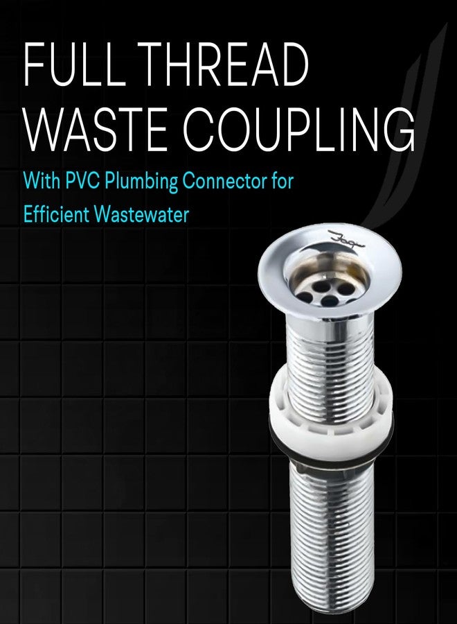 Jaquar 32mm Full Thread Waste Coupling - 130mm Height, Heavy Duty PVC Plumbing Connector for Efficient Wastewater & Drainage Systems, Sliver, Chrome Finish - Image 2