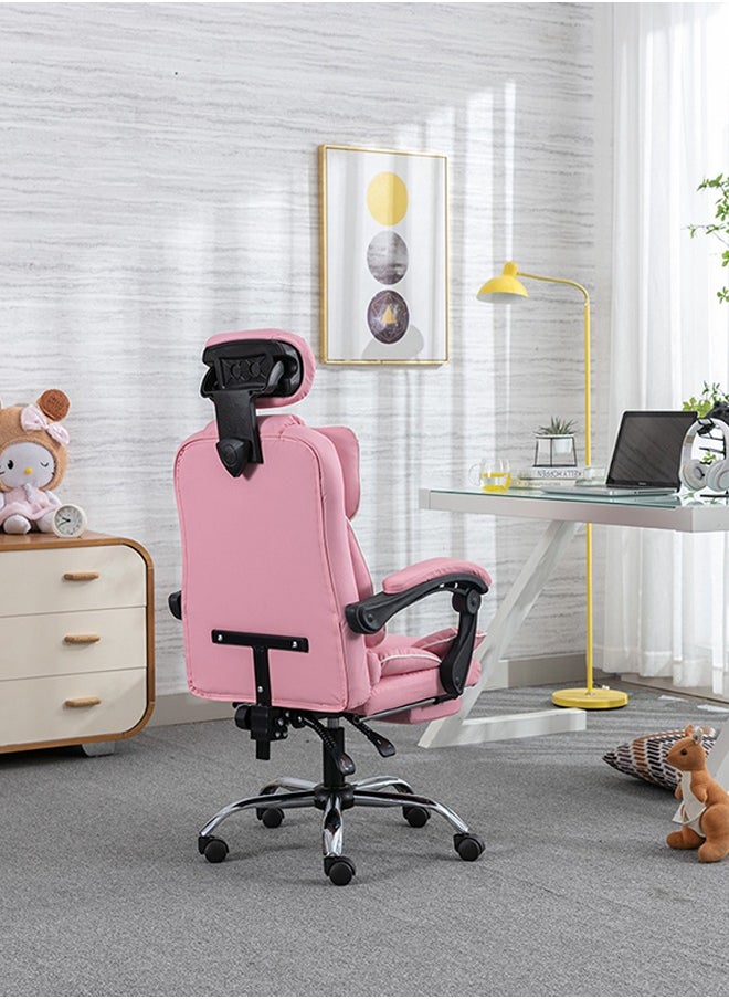Gaming Chair Adjustable Computer Chair Pc Office Pu Leather High Back Lumbar Support Comfortable Armrest Pink