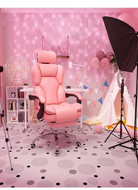 Gaming Chair Adjustable Computer Chair Pc Office Pu Leather High Back Lumbar Support Comfortable Armrest Pink