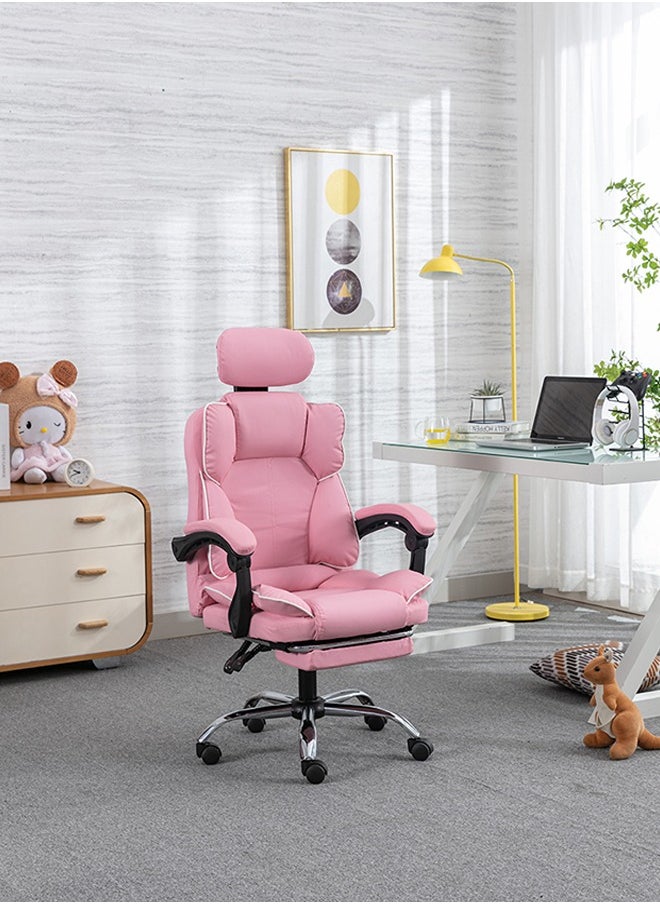 Gaming Chair Adjustable Computer Chair Pc Office Pu Leather High Back Lumbar Support Comfortable Armrest Pink
